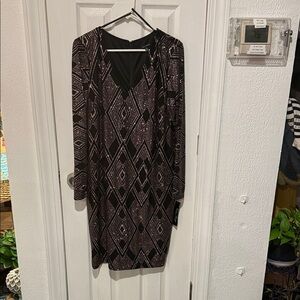 Blu Sage Black and Purple Patterned Long Sleeve Dress